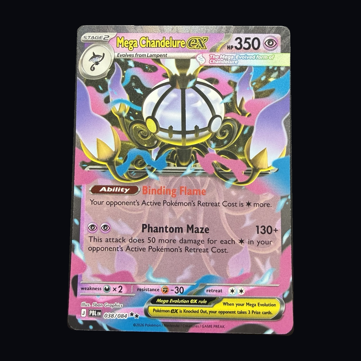 Pokémon: Mega Chandelure ex 038/084 – Pitch Black – Near Mint – actual front