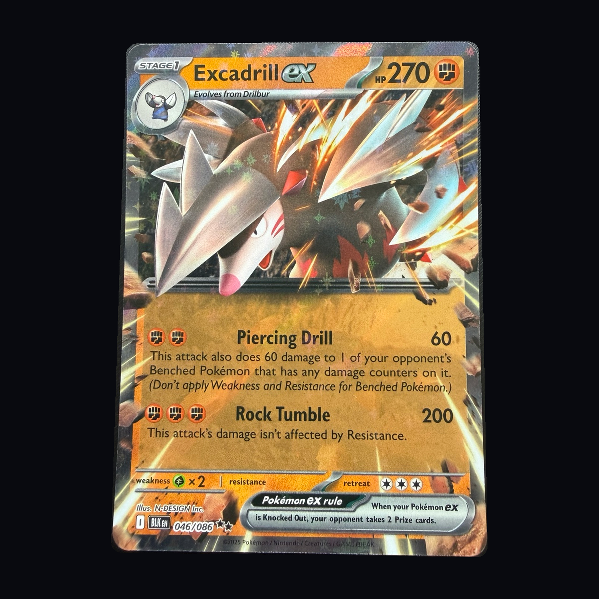 Pokémon: Excadrill ex 046/086 – Black Bolt – Near Mint – actual front