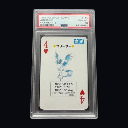 Pokémon: Articuno – 4 of Hearts 144 – 1996 Red Playing Cards – PSA 10 – actual front