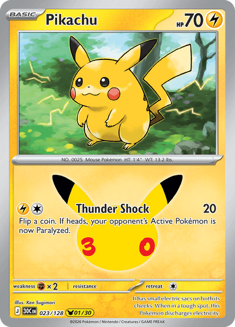 Pokémon: Pikachu 023/128 – 30th Celebration – Near Mint — catalogue reference image