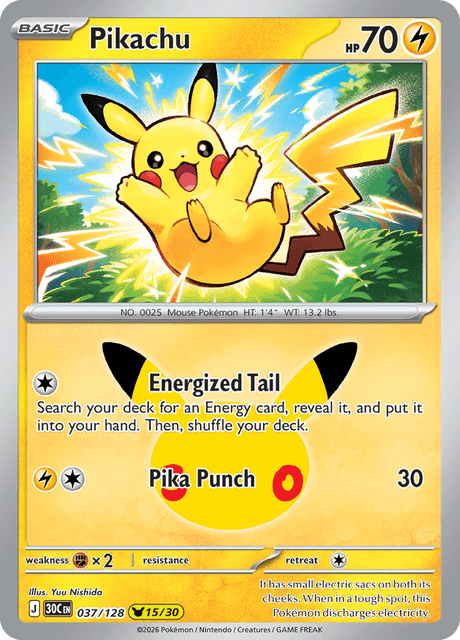 Pokémon: Pikachu 037/128 – 30th Celebration – Near Mint — catalogue reference image