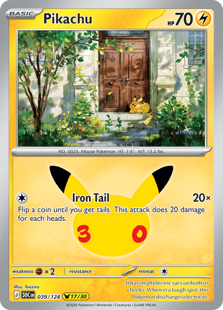 Pokémon: Pikachu 039/128 – 30th Celebration – Near Mint — catalogue reference image