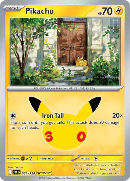 Pokémon: Pikachu 039/128 – 30th Celebration – Near Mint — catalogue reference image