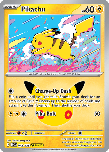 Pokémon: Pikachu 042/128 – 30th Celebration – Near Mint — catalogue reference image