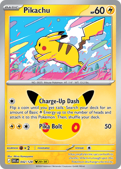 Pokémon: Pikachu 042/128 – 30th Celebration – Near Mint — catalogue reference image