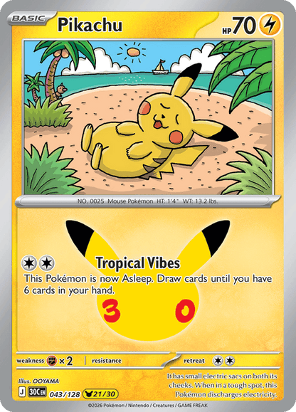 Pokémon: Pikachu 043/128 – 30th Celebration – Near Mint — catalogue reference image