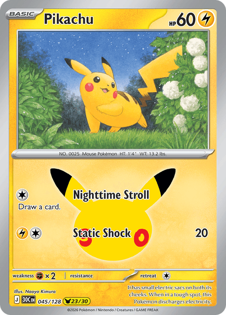 Pokémon: Pikachu 045/128 – 30th Celebration – Near Mint — catalogue reference image