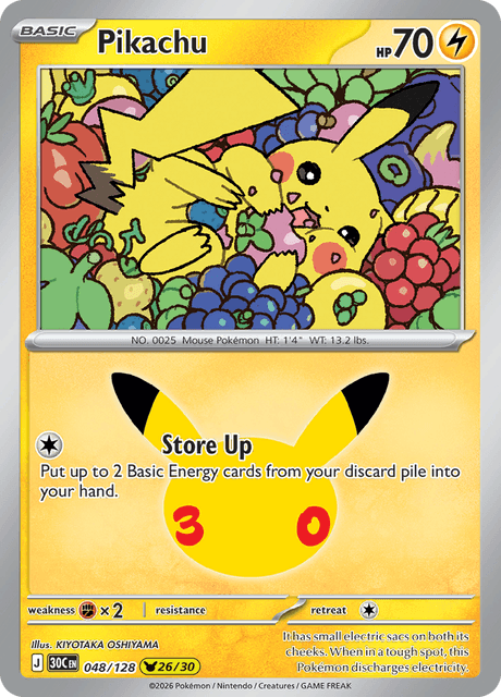 Pokémon: Pikachu 048/128 – 30th Celebration – Near Mint — catalogue reference image