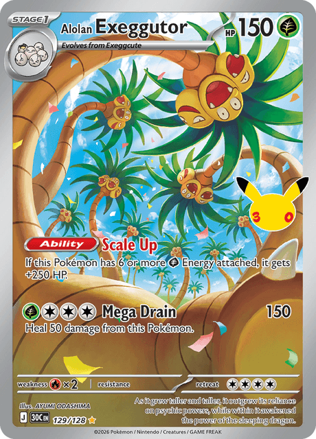 Pokémon: Alolan Exeggutor 129/128 – 30th Celebration – Near Mint — catalogue reference image