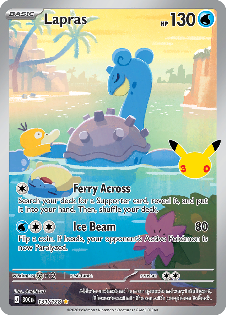 Lapras 131/128 from Pokémon TCG 30th Celebration — catalogue reference image